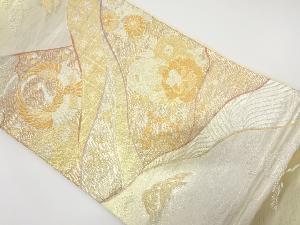 アンティーク　金銀糸　切りばめ風　鶴に草花模様織り出し暈し袋帯（材料）